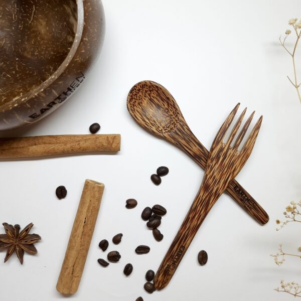 Eco-friendly coconut wood spoons and fork